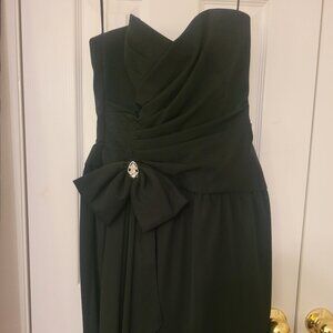 A.J. Bari Black Strapless Ruched Wrap Gown